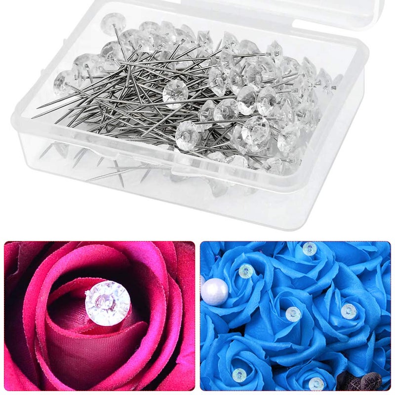 Tongcloud 300pcs Flower Pins - Corsages, Wedding Bouquet Pins - Crystal, Floral, Clear (Transparent, 2'') - Image 4